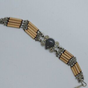 Boho Bracelet Glass and Fancy Bamboo in Twisted Links 7"